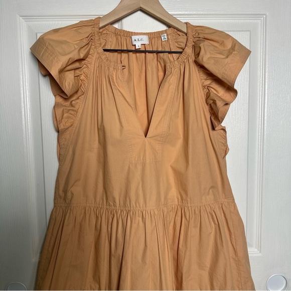 A.L.C. Harper Ruffle Sleeve Dress Peach Orange Mini Cotton Tiered A Line US 4 - Picture 4 of 13